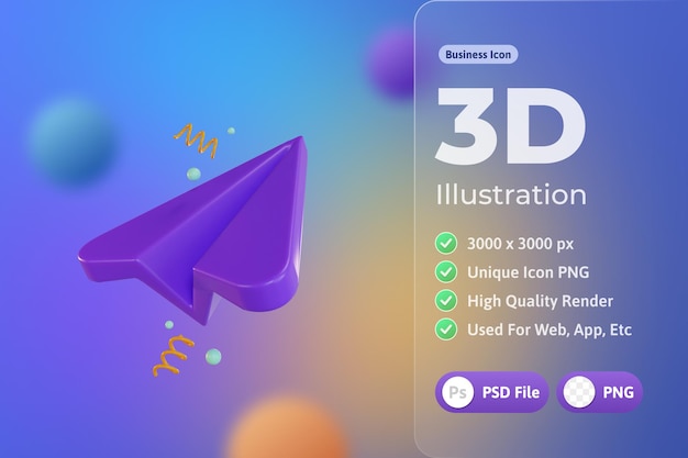 3d icon business, paper plane Free Psd