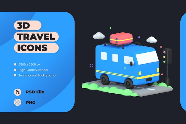 Free PSD 3d icon illustration bus transportation vehicle