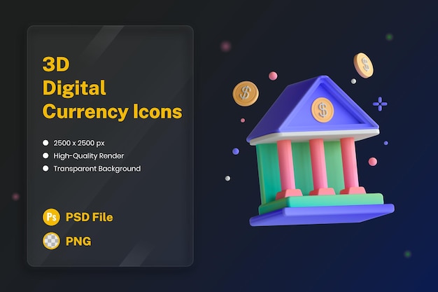 Free PSD 3d icon illustration central bank building