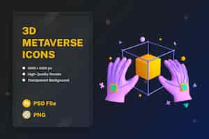 Бесплатный PSD 3d иллюстрация иконки тактильные перчатки metaverse technology