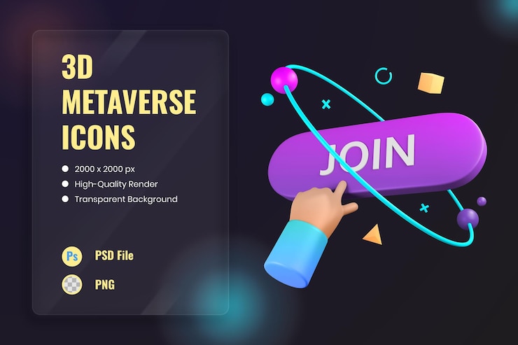 Free PSD 3d icon illustration join button metaverse
