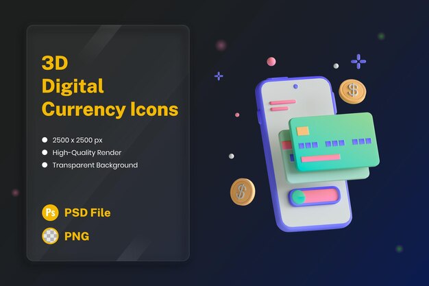 3D Иконка Иллюстрация Виртуальная карта Интернет-банкинг Оплата