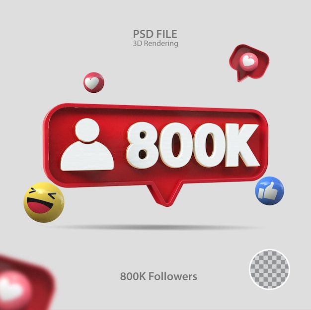3d значок instagram 800k подписчиков визуализации