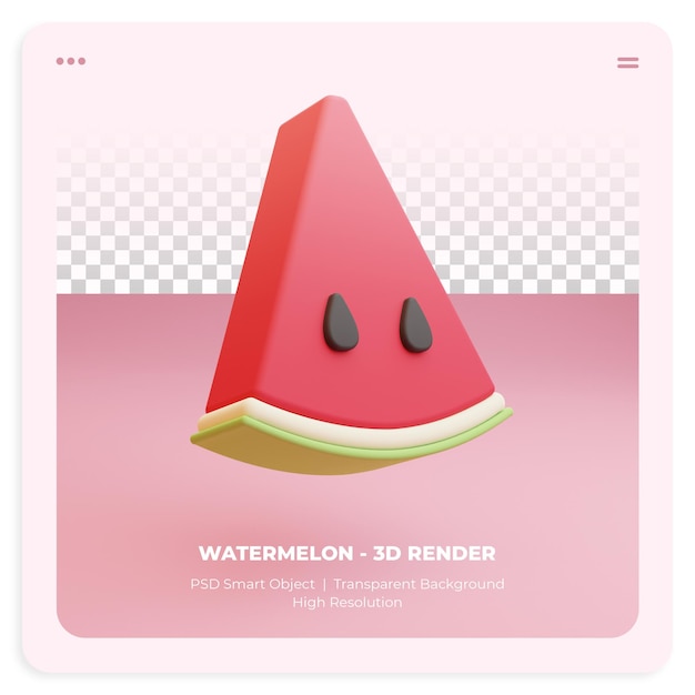 3d icon watermelon illusstration on transparent background isolated