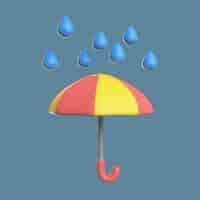 Free PSD 3d icon for weather conditions with rain and umbrella