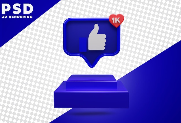 3d icon with like facebook podium rendering isolated