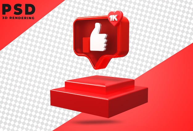 3d icon with like facebook podium rendering isolated