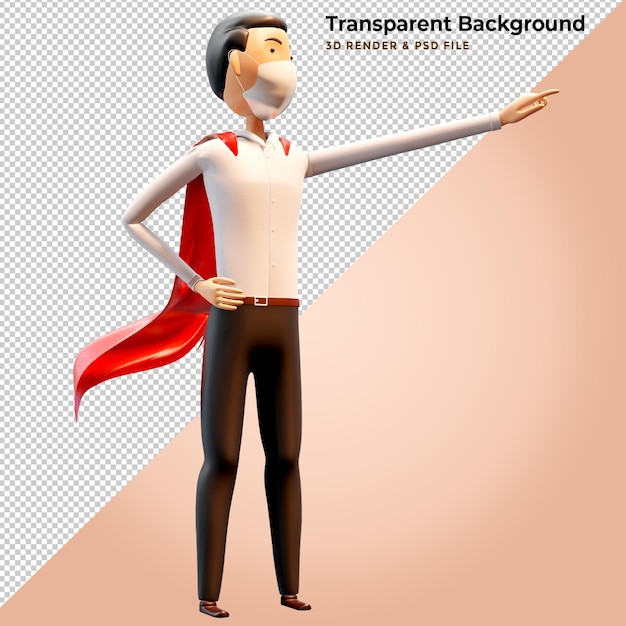 PSD gratuito uomo d'affari illustrazione 3d in piedi con mantello rosso