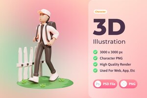 Free PSD 3d illustration character, high school boy, used for web, app, infographic