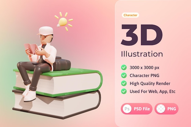 3d illustration character, high school boy, used for web, app, infographic