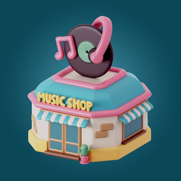 Free PSD 3d illustration of city shop building