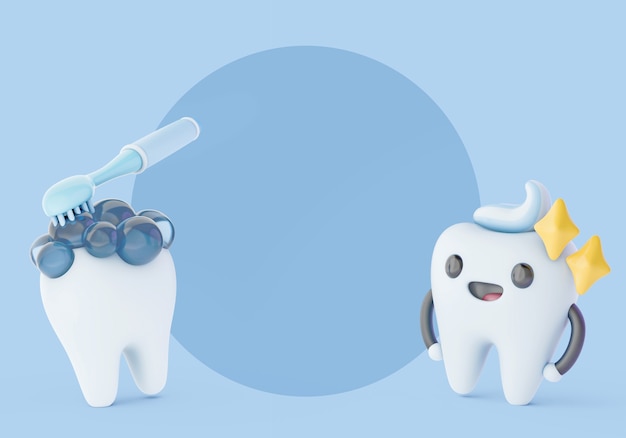 歯科医の歯と歯ブラシの 3 d イラストレーション