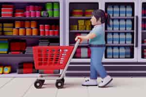 Free PSD 3d illustration of female character at grocery store