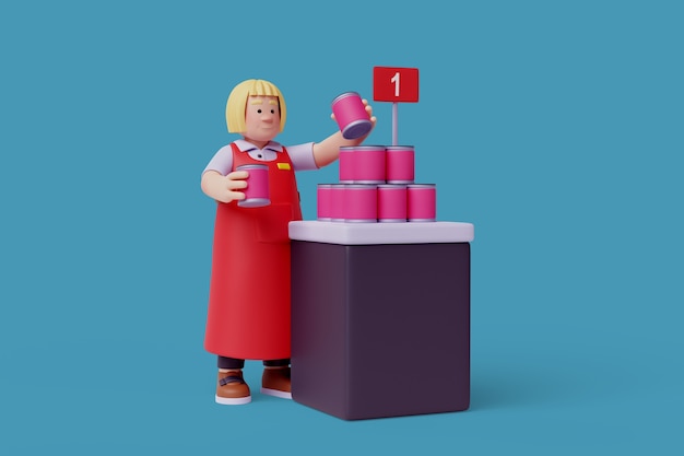 3d illustration of female character at grocery store