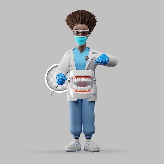 3d illustration female doctor checking teeth