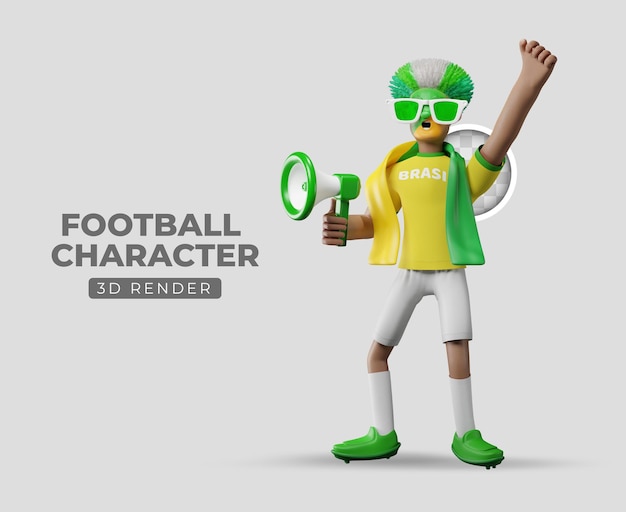 3d illustration football fan with megaphone