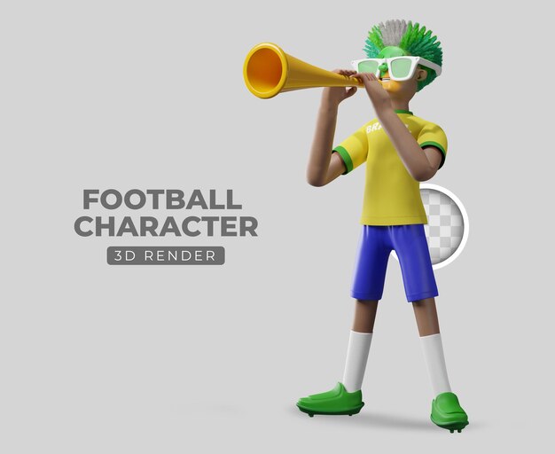 3d illustration football fan with trumpet