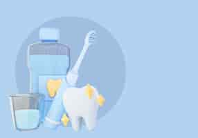 Бесплатный PSD 3d иллюстрация для стоматолога с зубами и зубной щеткой