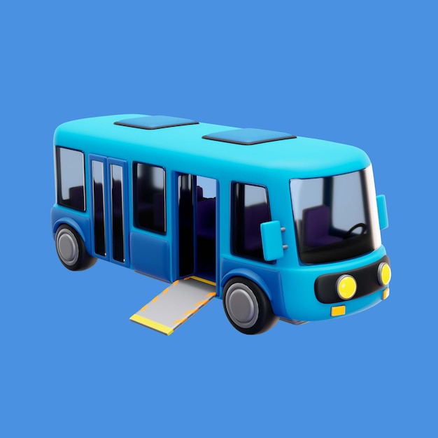 無料PSD バスと車椅子用スロープによる移動障害の 3 d イラストレーション