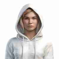 Free PSD 3d illustration of a girl in a white hoodie on a white background