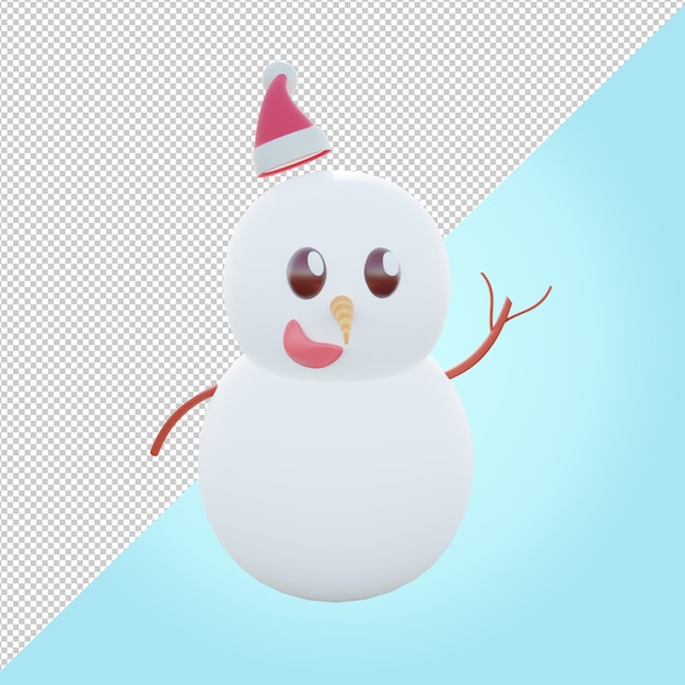 3d иллюстрации счастливый снеговик в новогодней шапке Premium Psd