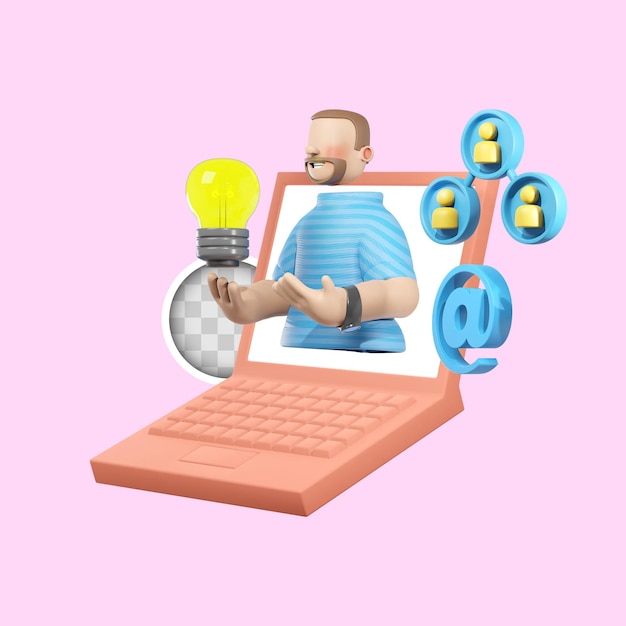 インターネットを介したアイデアの3Dイラスト