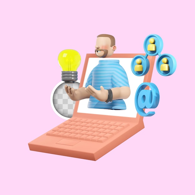 Free PSD 3d illustration of ideas through the internet