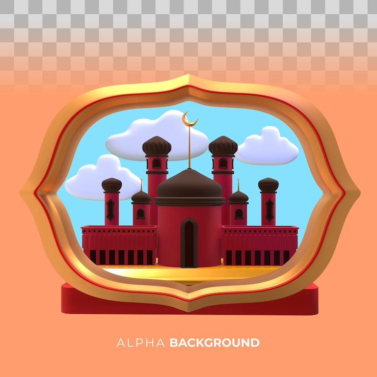 मुफ़्त PSD 3d illustration. islamic new year mosque