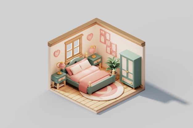 Free PSD 3d illustration of isometric room