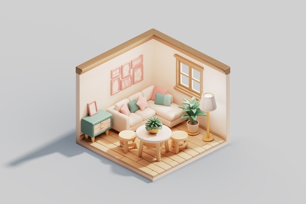 3d illustration of isometric room