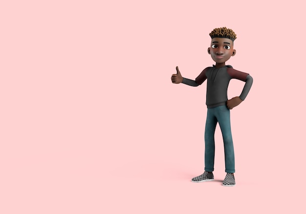 illustrazione 3d della posa del personaggio maschile che mostra i pollici in su