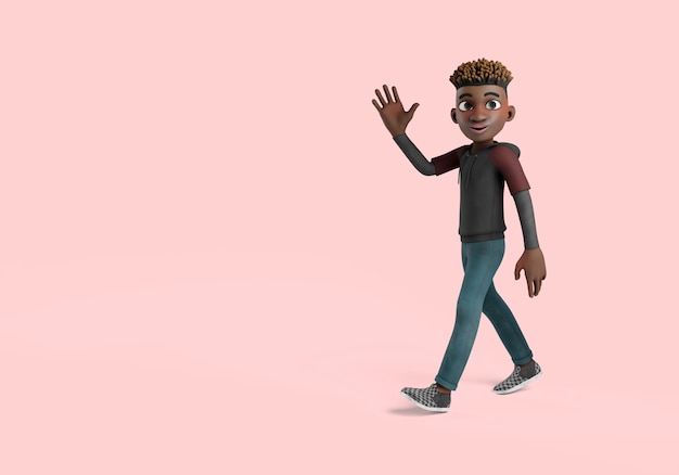 手を振って歩く男性キャラクターのポーズの3dイラスト