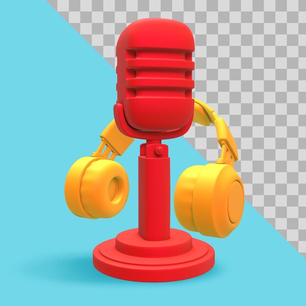3 d イラストレーション。ヘッドフォンとマイクのクリッピング パスを使用したミニマルな Podcast レンダリング