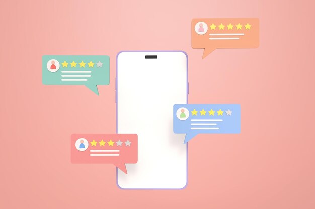 3d illustration of mobile smartphone with bubble texts