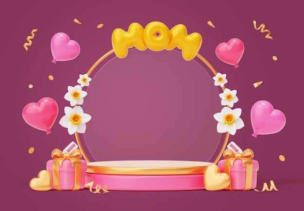 Free PSD 3d illustration for mother's day sales podium