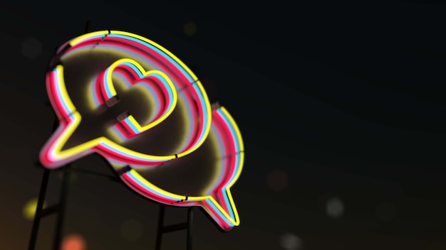 3d illustration of neon chat bubble with heart and copy space