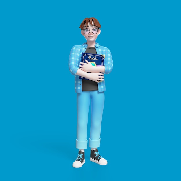 3d illustration of nerd boy posing