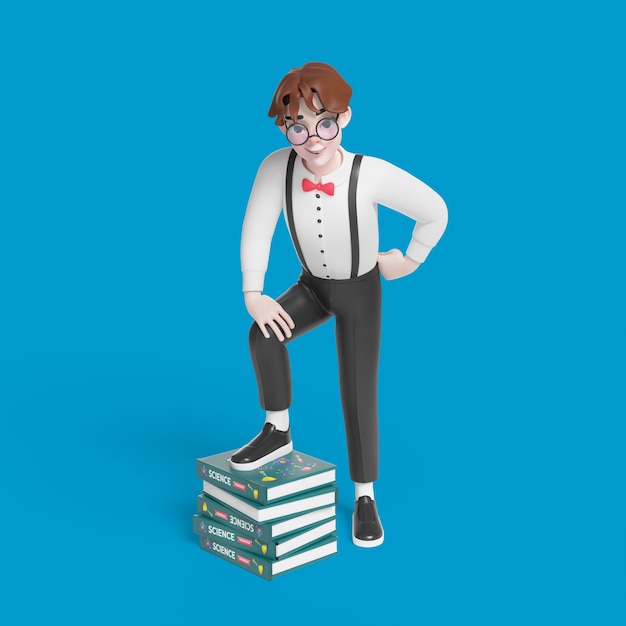3d illustration of nerd boy posing