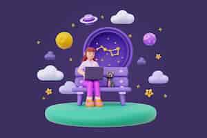 Free PSD 3d illustration of nocturnal person staying up