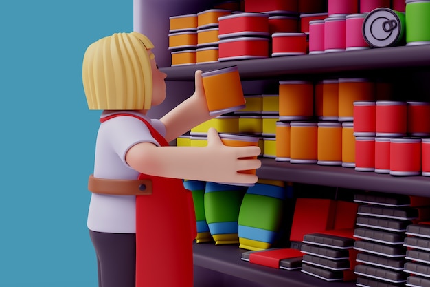 無料PSD 食料品店の女性キャラクターの 3 d イラストレーション