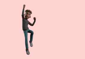 Бесплатный PSD 3d иллюстрация позы мужского персонажа, прыгающего в воздухе