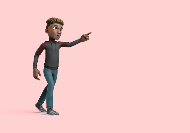 無料PSD 男性キャラクターのポーズポインティングとウォーキングの3dイラスト