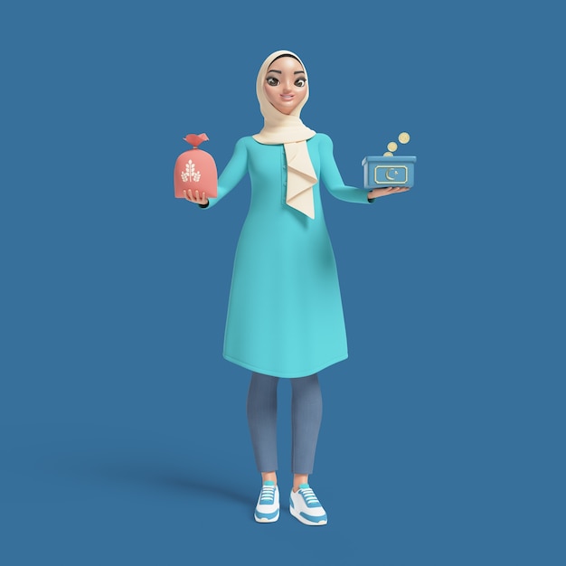 無料PSD ヒジャーブを身に着けているイスラム教徒の女性の 3 d イラストレーション