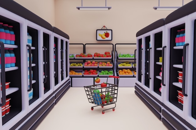 Бесплатный PSD 3d иллюстрация супермаркета