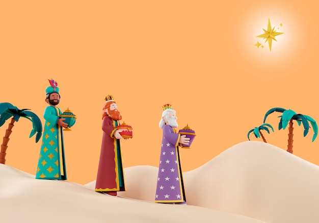 Бесплатный PSD 3d иллюстрация празднования трех мудрецов