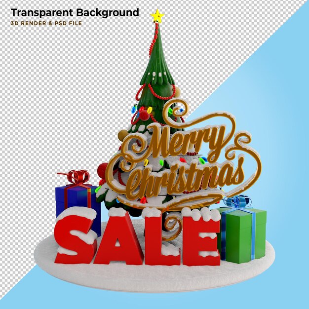 3D illustration pine tree and christmas sale