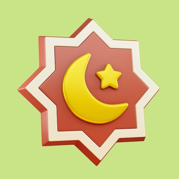 Free PSD 3d illustration of ramadan geometric shape with crescent moon