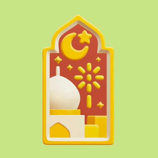 3d illustration of ramadan window with crescent moon