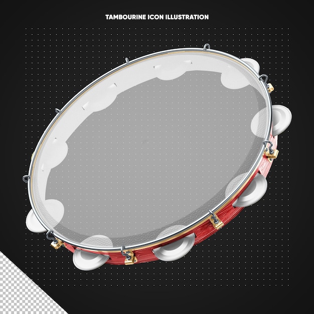 Free PSD 3d illustration of realistic red tambourine on isolated black background