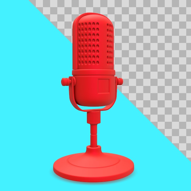 Free PSD 3d illustration red microphone for podcast or radio clipping path